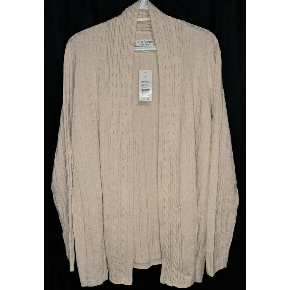 Kim Rogers Cardigan Sweater, Ivory Color, 2X, Long sleeve, 100% Cotton